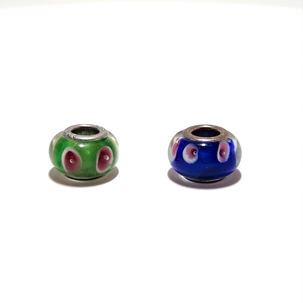 Pandora Style Murano Glass Spacer Bead 925 Silver Blue Green Pink Flowers